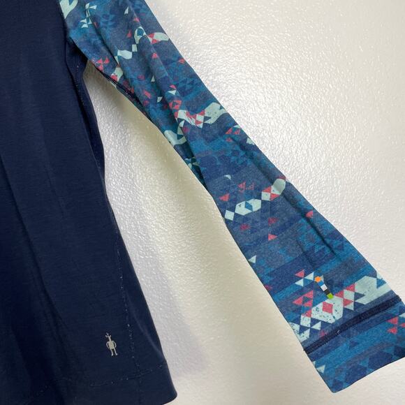 Smartwool Pullover 1/4 Zip Base Layer Womens Size XS Blue Merino Wool Geometric - Picture 7 of 11